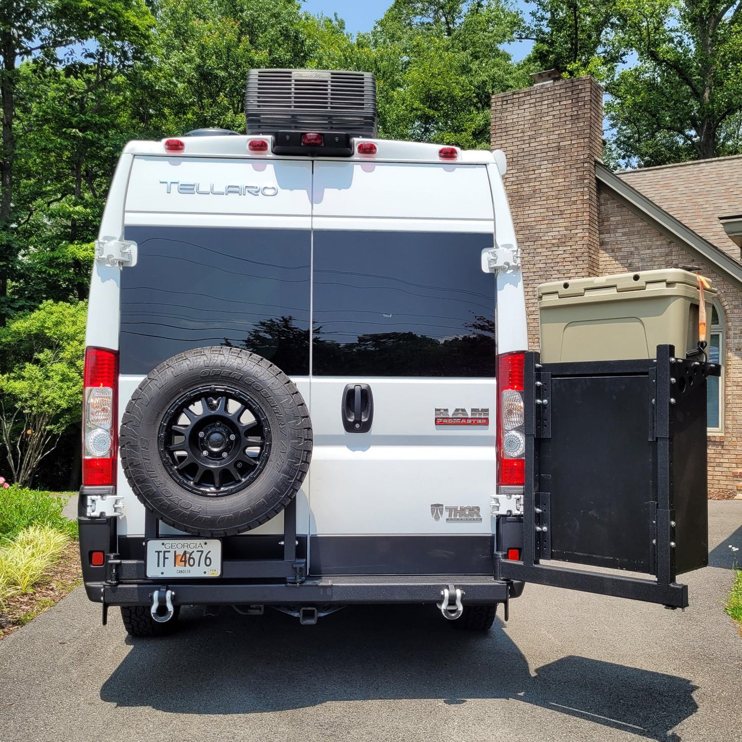 AAREYS Swing Arm Bumper for Ram Promaster with swing-out arms.