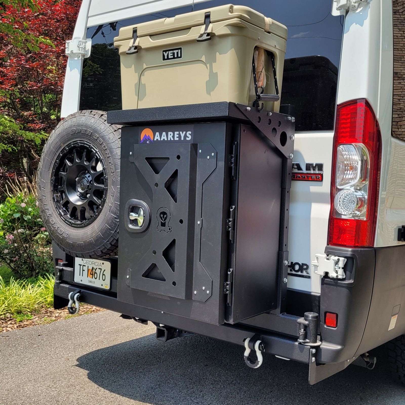 AAREYS Swing Arm Bumper for Ram Promaster with swing-out arms.