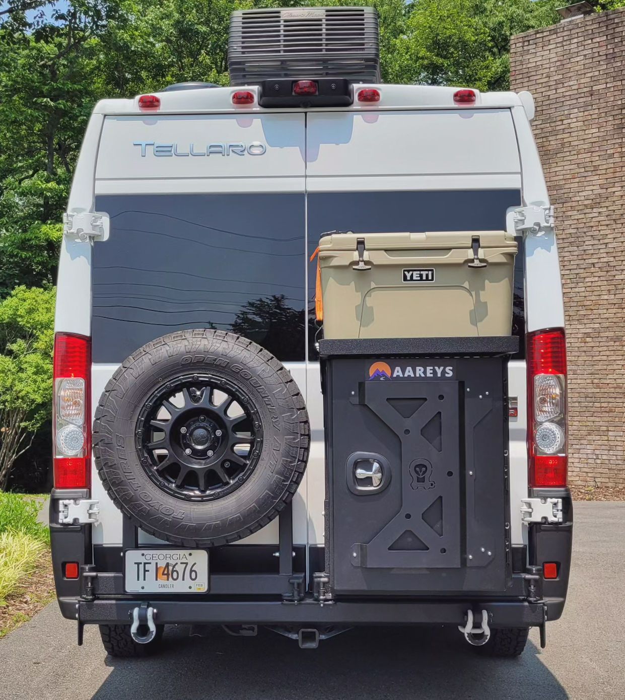 AAREYS Swing Arm Bumper for Ram Promaster with swing-out arms.