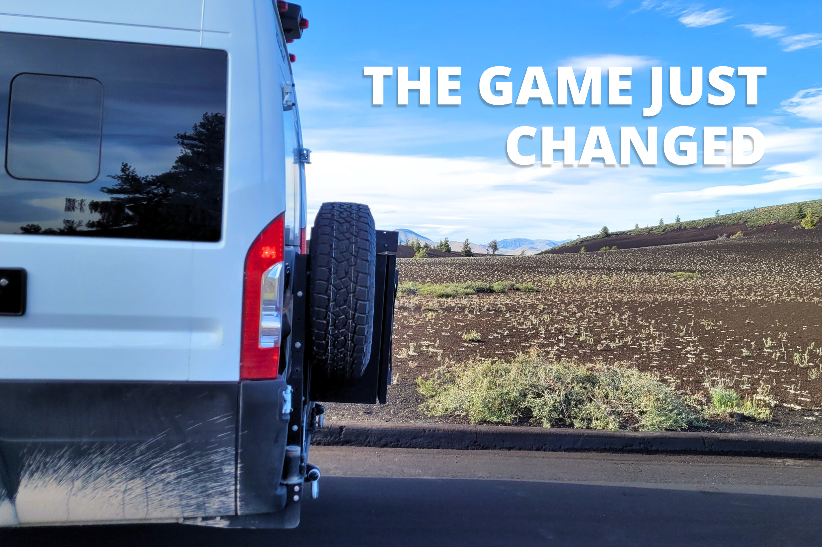 Back end of van, with text saying the game just changed